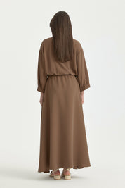 Elastic Waist Lyocell Basic Skirt - Brown