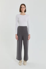 Wide-Leg Knitted Trousers with Elastic Waistband - Anthracite