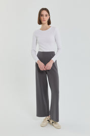 Wide-Leg Knitted Trousers with Elastic Waistband - Anthracite
