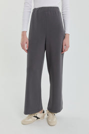 Wide-Leg Knitted Trousers with Elastic Waistband - Anthracite