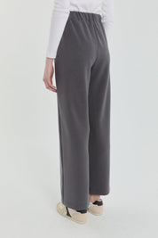 Wide-Leg Knitted Trousers with Elastic Waistband - Anthracite