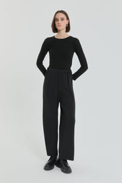 Beli Lastikli Örme Bol Paça Pantolon - Siyah