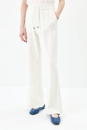 Loose Knitted Trousers with Elastic Waistband - Ecru