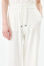 Loose Knitted Trousers with Elastic Waistband - Ecru