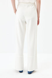 Loose Knitted Trousers with Elastic Waistband - Ecru