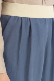 Beli Lastikli Pileli Boru Paça Lyocell Pantolon - İndigo