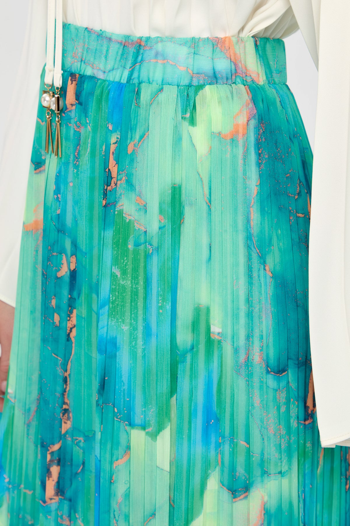 Elastic Waist Pleated Skirt - Cyan