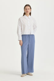 Relaxed Fit Modal Trousers with Elastic Waist - Indigo