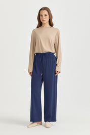 Elasticated Waist Comfortable Fit Modal Trousers - Navy