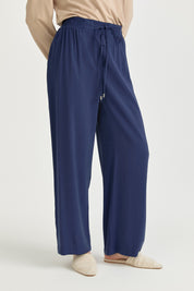 Elasticated Waist Comfortable Fit Modal Trousers - Navy