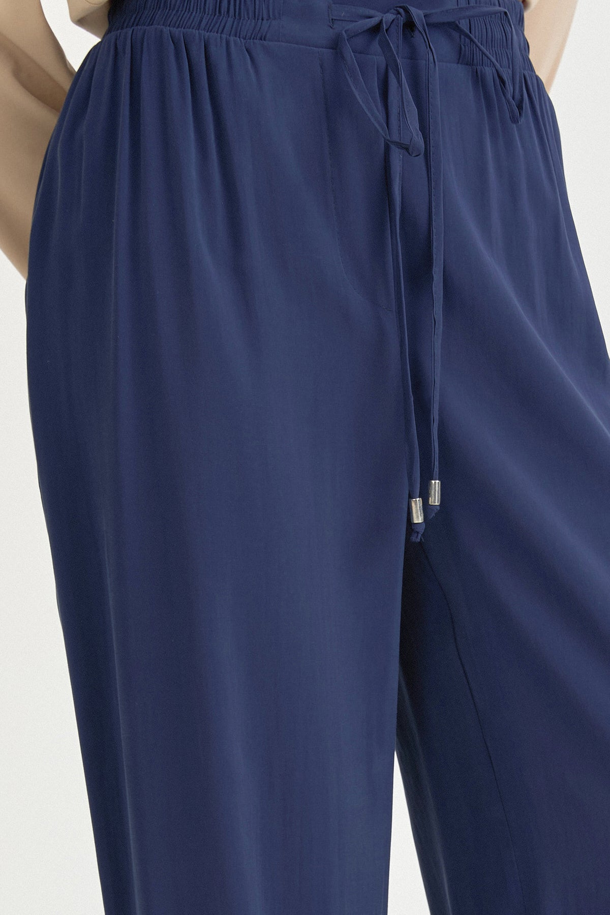 Elasticated Waist Comfortable Fit Modal Trousers - Navy