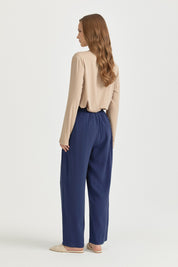 Elasticated Waist Comfortable Fit Modal Trousers - Navy