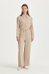 Loose Fit Modal Trousers with Elastic Waist - Mink