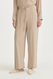 Loose Fit Modal Trousers with Elastic Waist - Mink