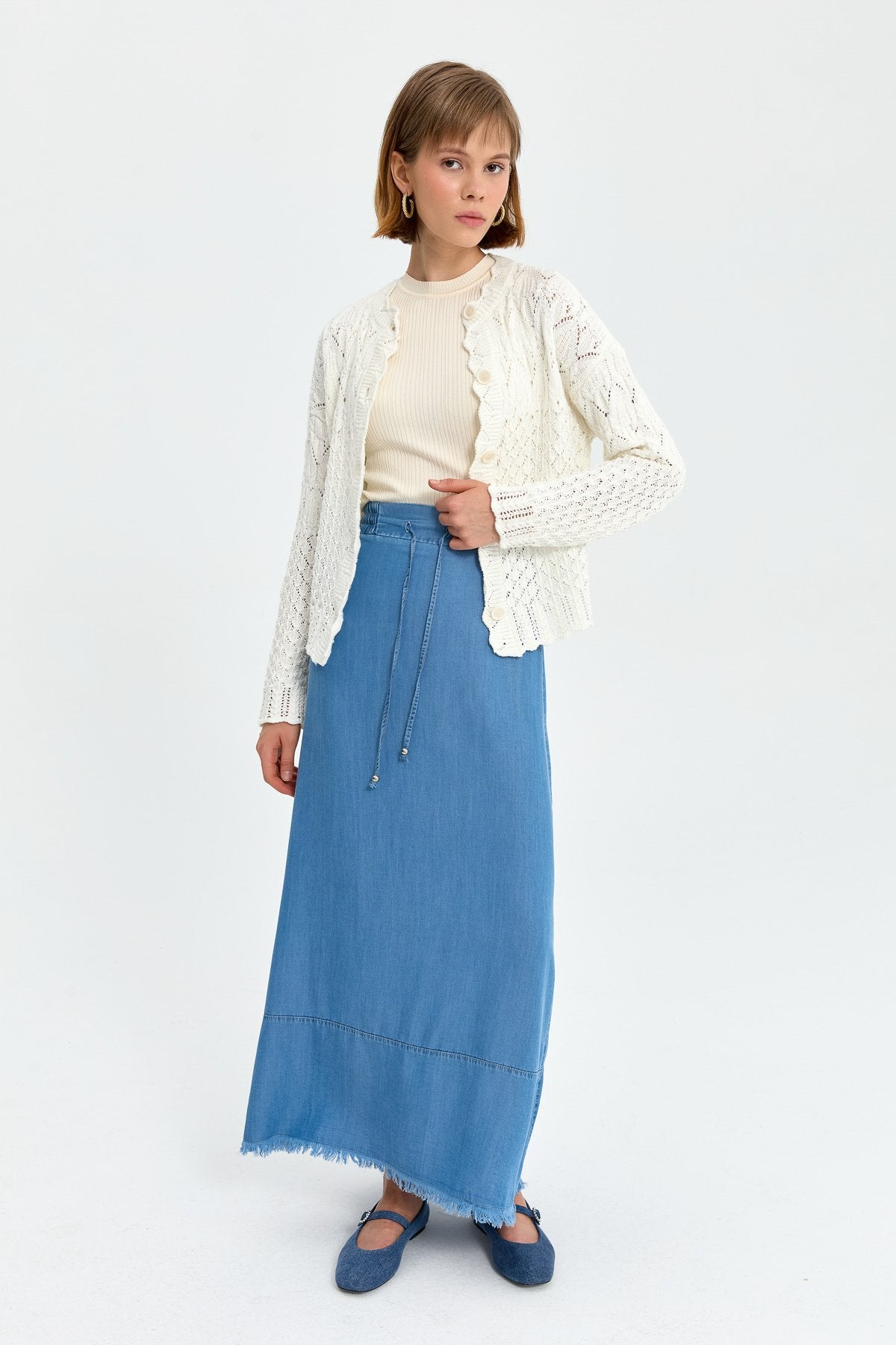 Beli Lastikli Tencel Etek - Buz