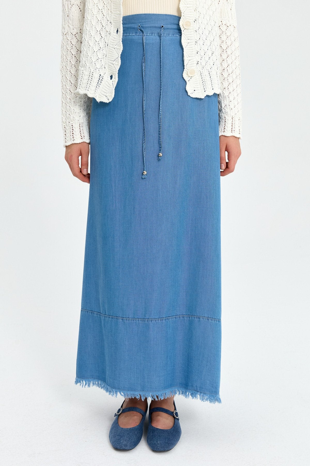 Beli Lastikli Tencel Etek - Buz