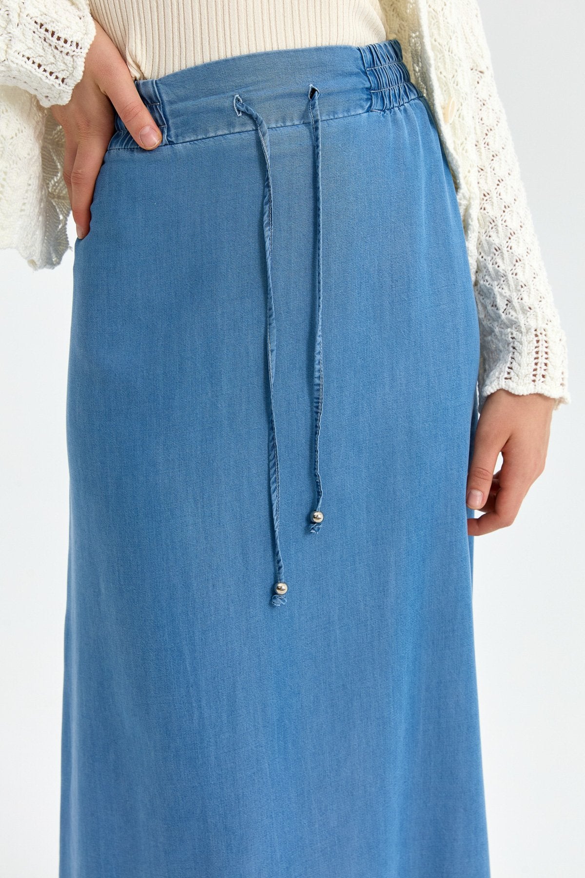 Beli Lastikli Tencel Etek - Buz