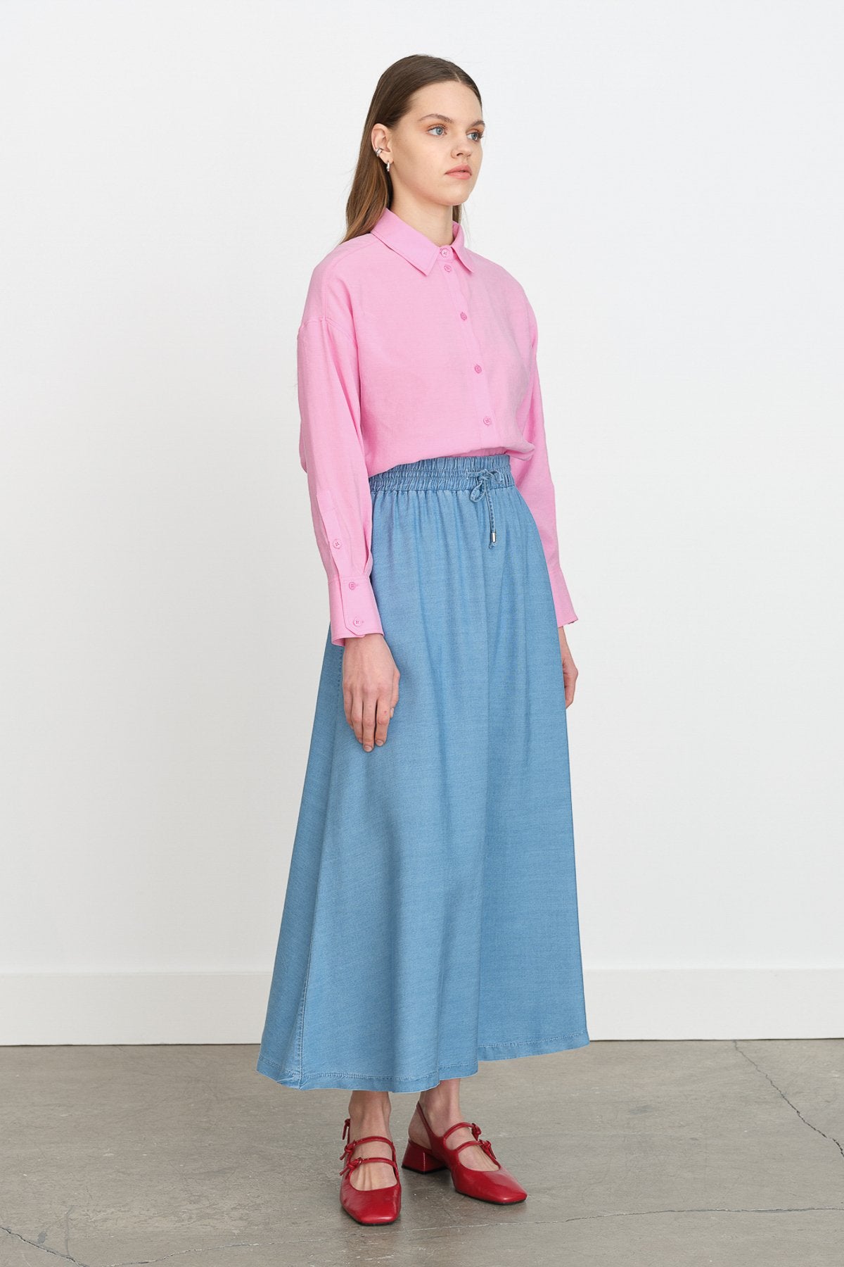 Beli Lastikli Tencel Etek - Buz