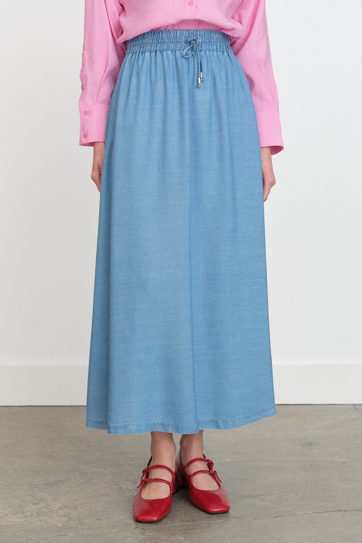 Tencel Skirt with Elastic Waistband - Ice