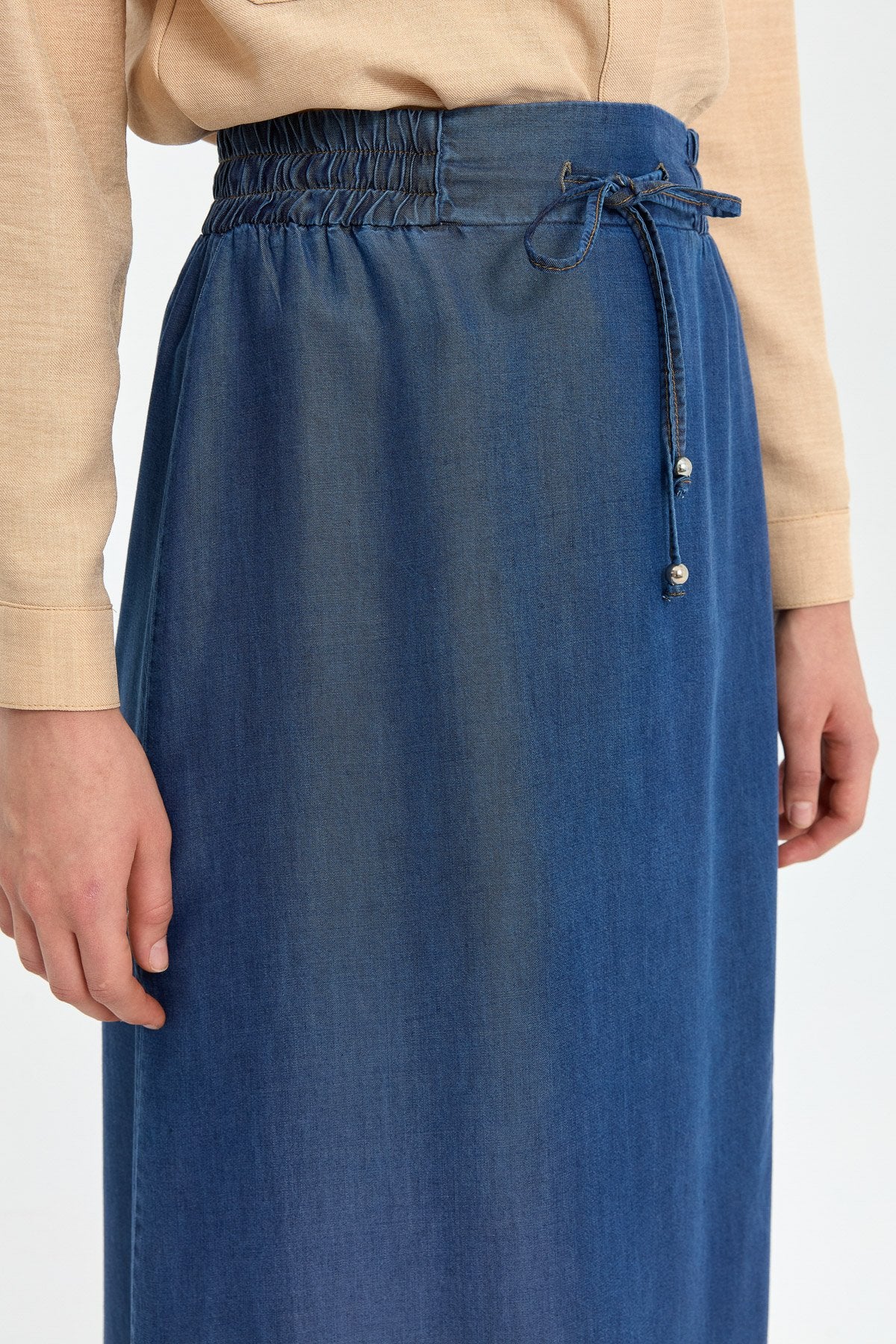 Beli Lastikli Tencel Etek - İndigo