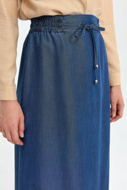 Beli Lastikli Tencel Etek - İndigo