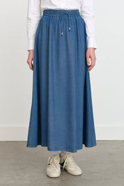 Tencel Skirt with Elastic Waistband - Indigo