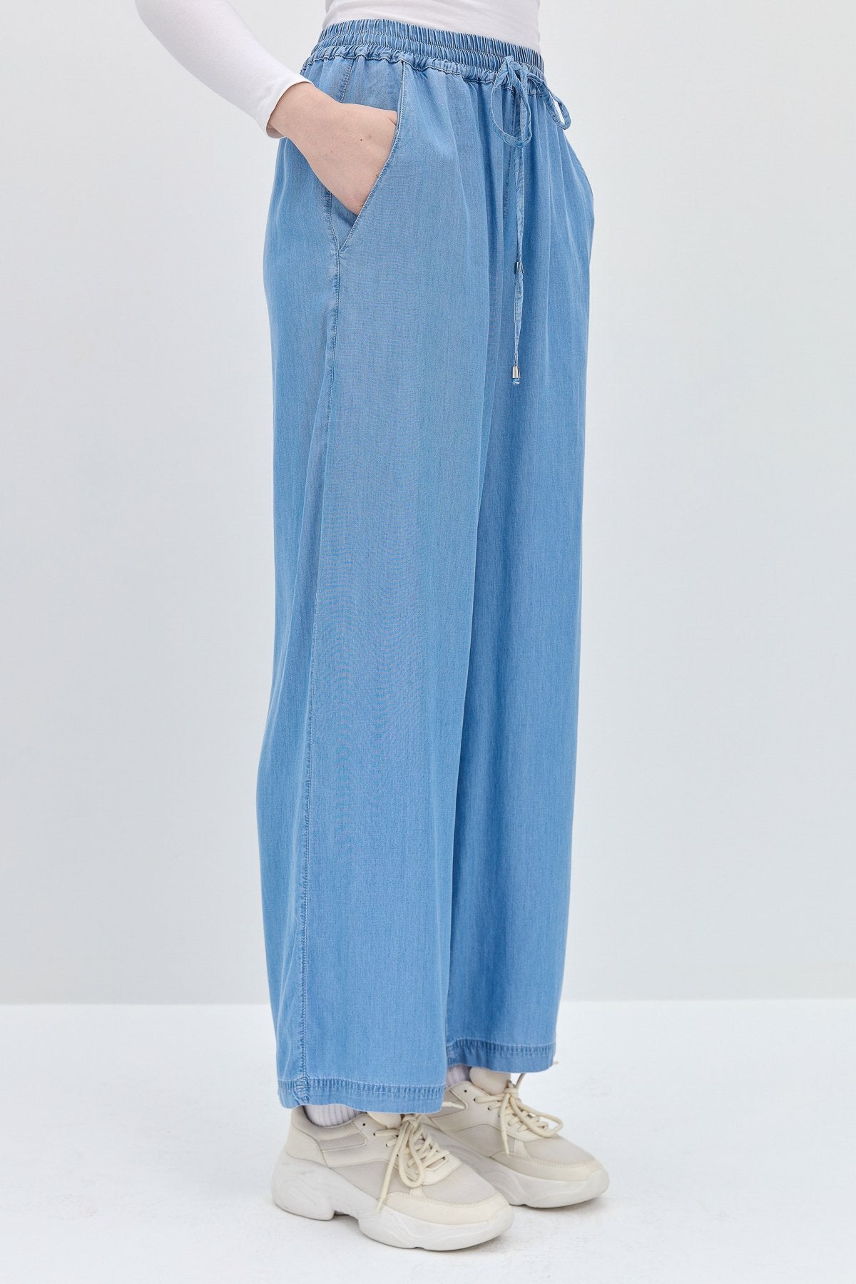 Tencel Pants with Elastic Waistband - Ice