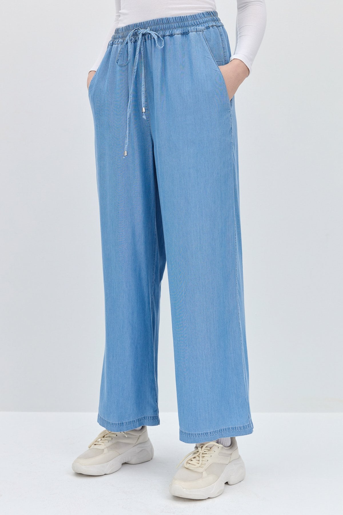 Tencel Pants with Elastic Waistband - Ice