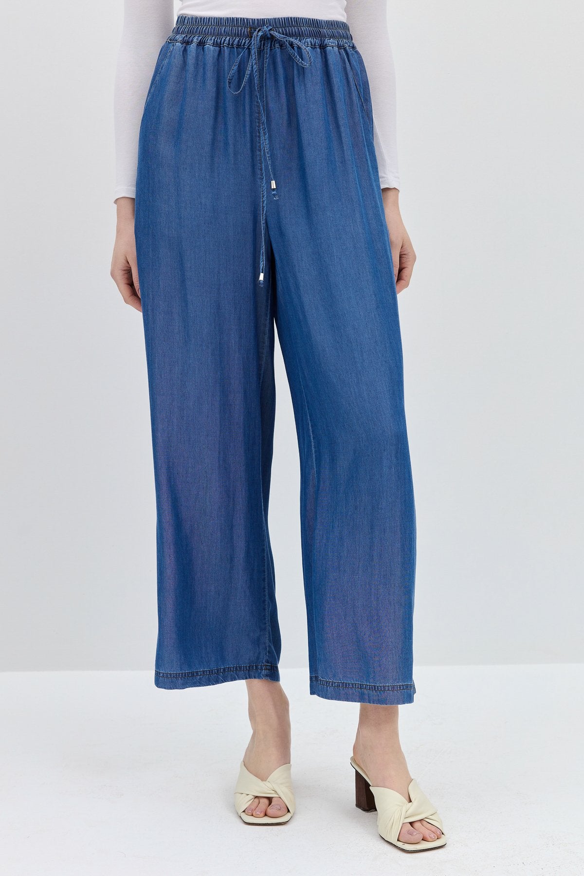 Beli Lastikli Tencel Pantolon - İndigo