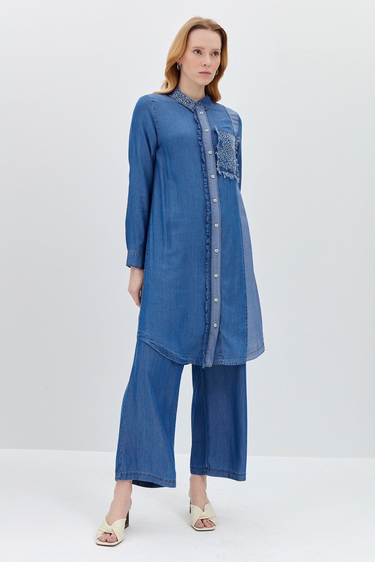 Beli Lastikli Tencel Pantolon - İndigo