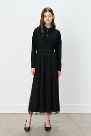 Shirred Waist Tulle Tutu Skirt - Black