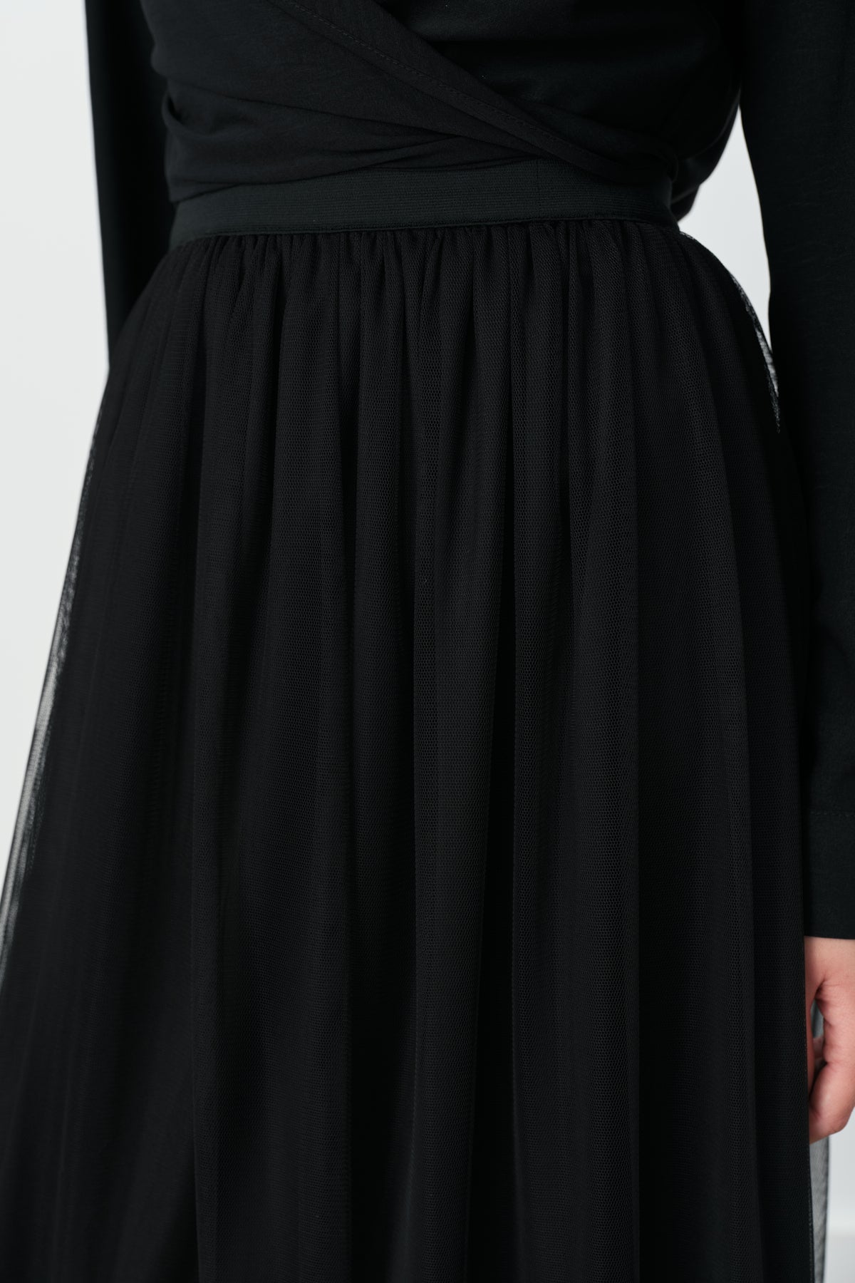 Shirred Waist Tulle Tutu Skirt - Black