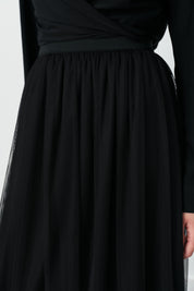 Shirred Waist Tulle Tutu Skirt - Black