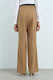 Wide-leg trousers with elasticated waist and crease detail - Camel