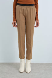 Beli Lastikli Ütü İzli Havuç Pantolon - Camel