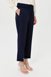 Elasticated Waist, Ironed Grip Carrot Trousers - Navy Blue