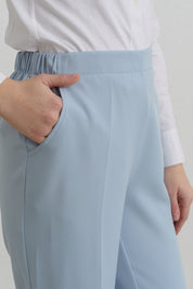 Beli Lastikli Basic Ütü İzli Pantolon - Açık Mavi