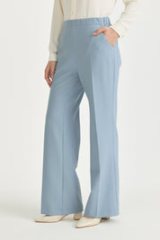 Basic Viscose Trousers with Elasticated Waist and Creases - Light Blue