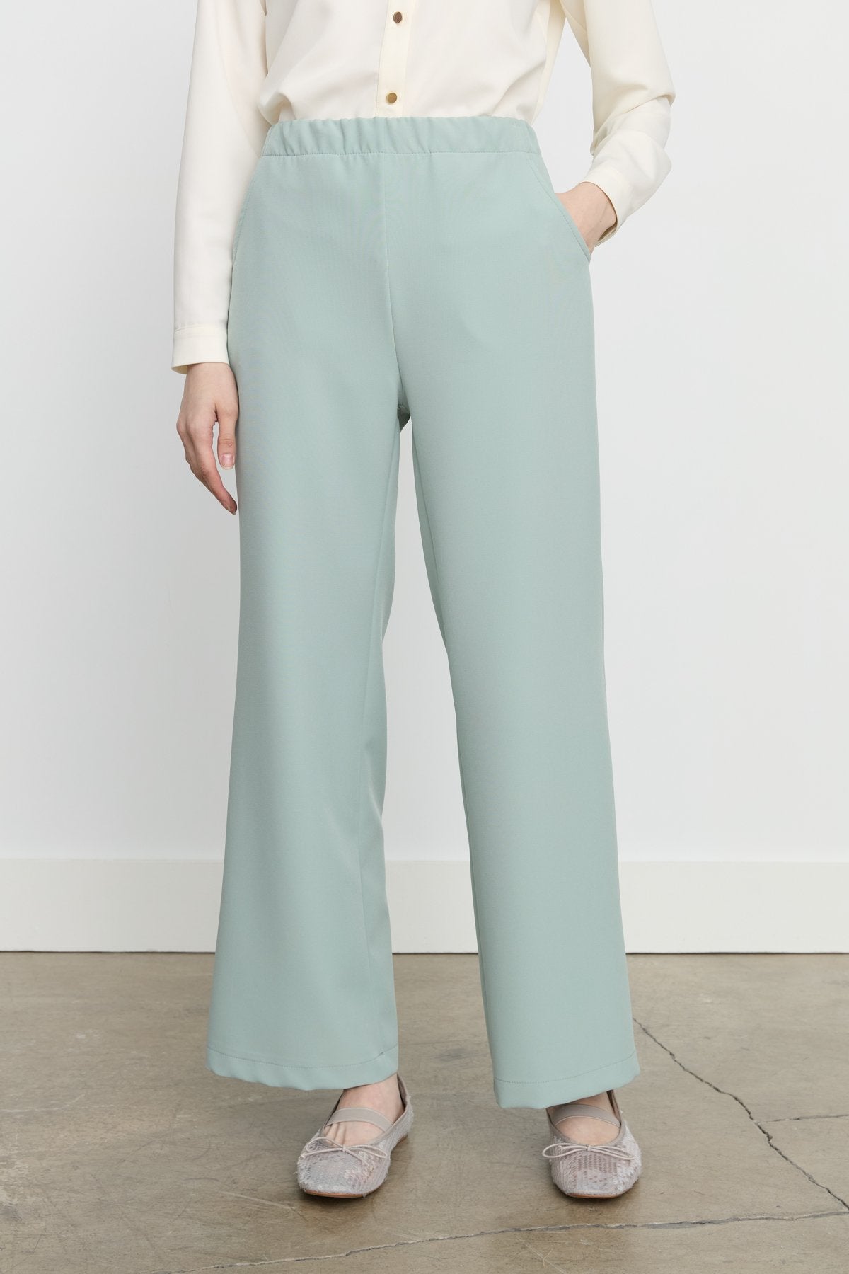 Beli Lastikli Ütü İzli Pantolon - Aqua
