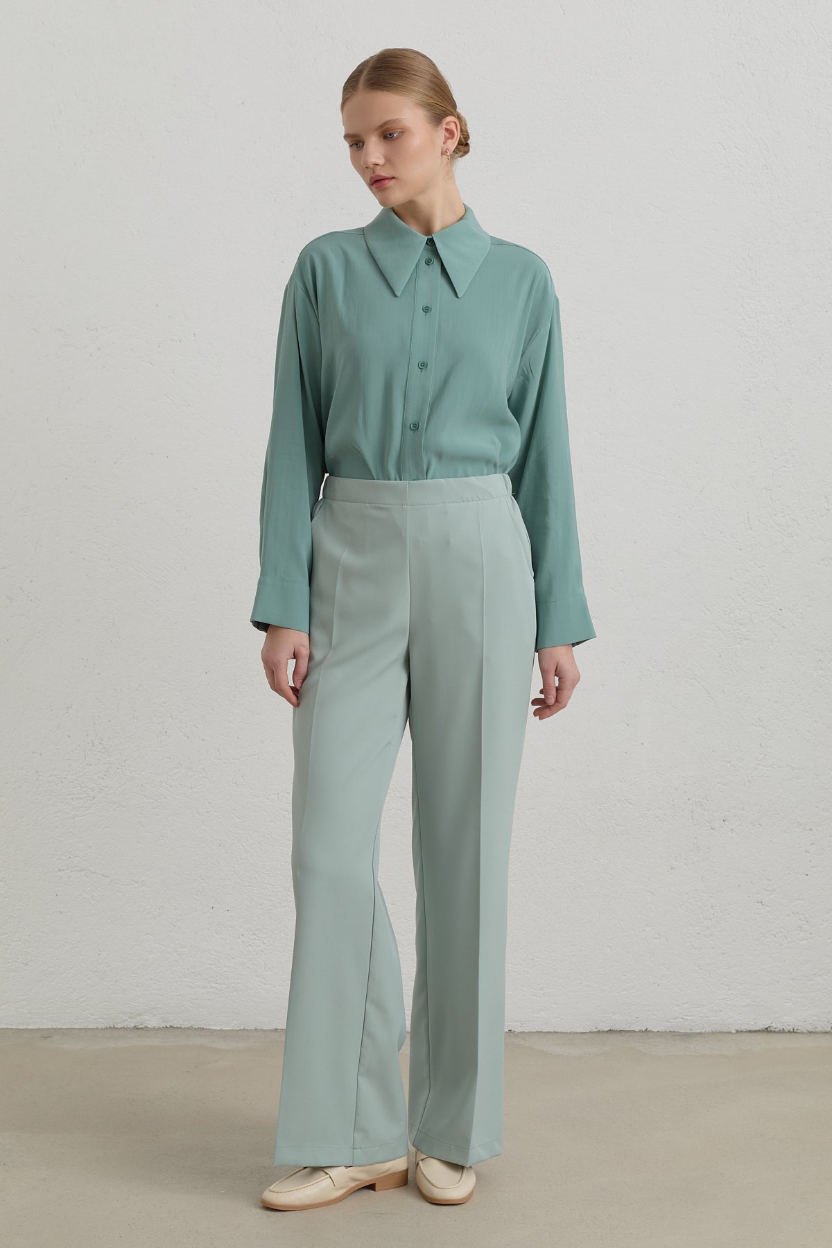 Beli Lastikli Basic Ütü İzli Pantolon - Aqua