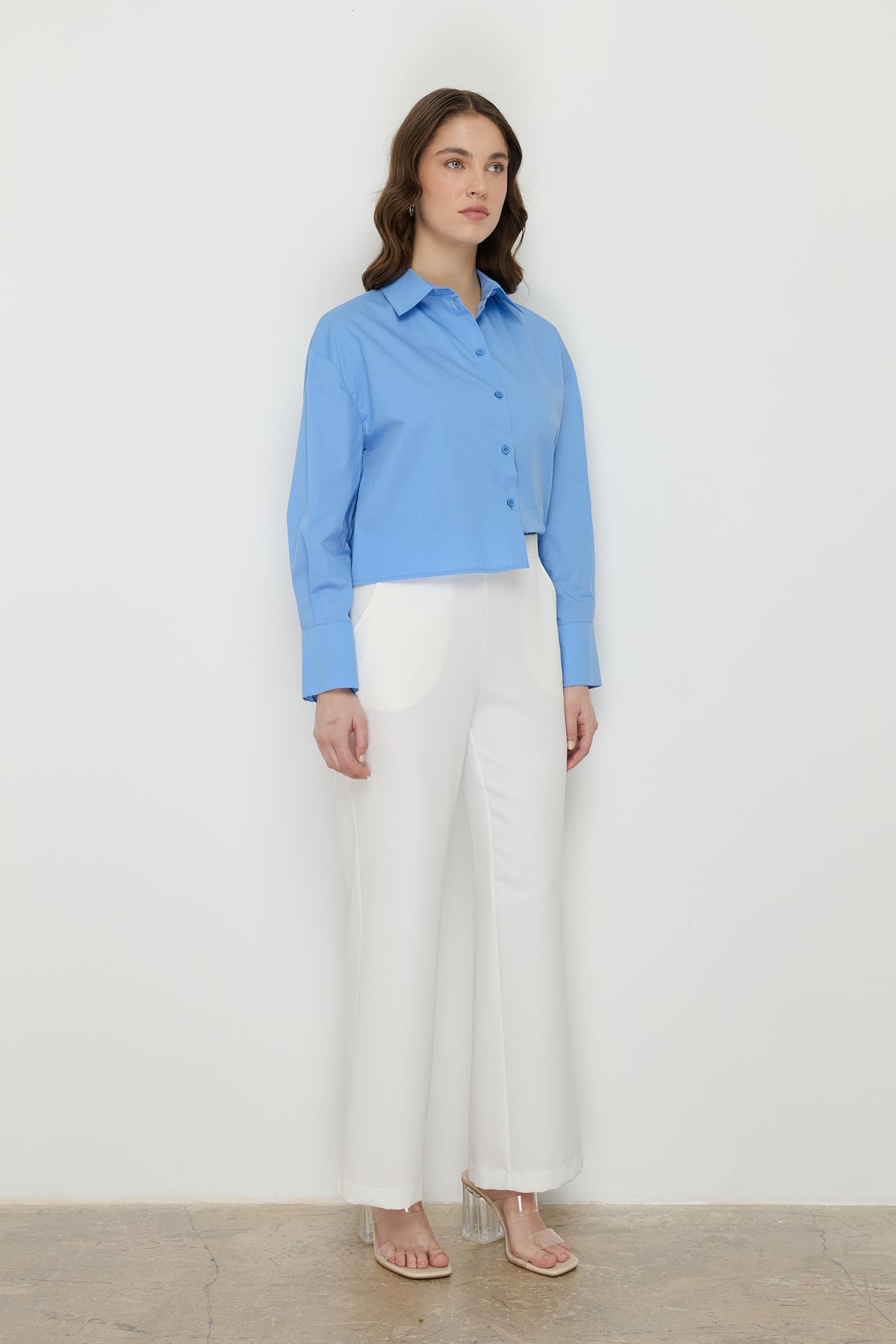 Elastic Waistband Ironed Trousers - Ecru