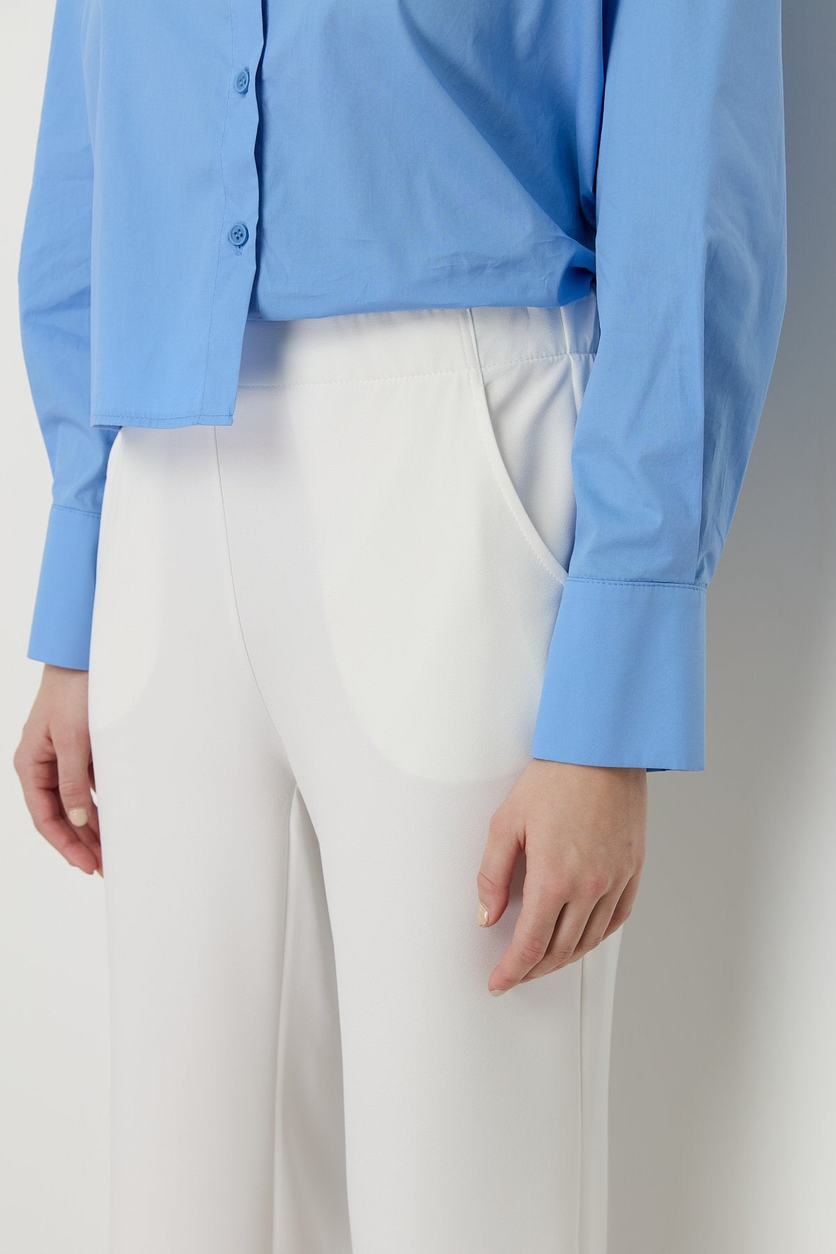 Elastic Waistband Ironed Trousers - Ecru