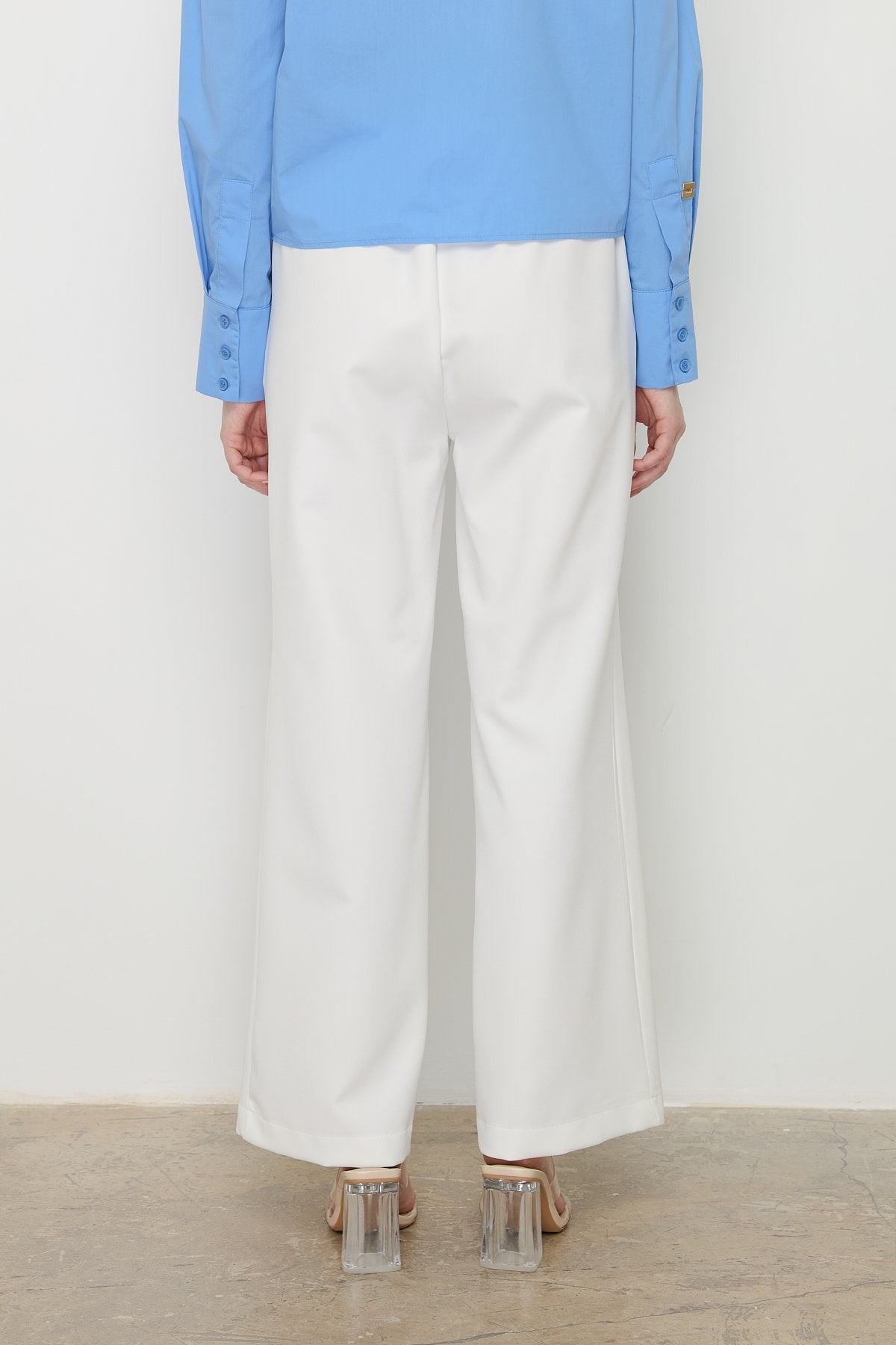 Elastic Waistband Ironed Trousers - Ecru