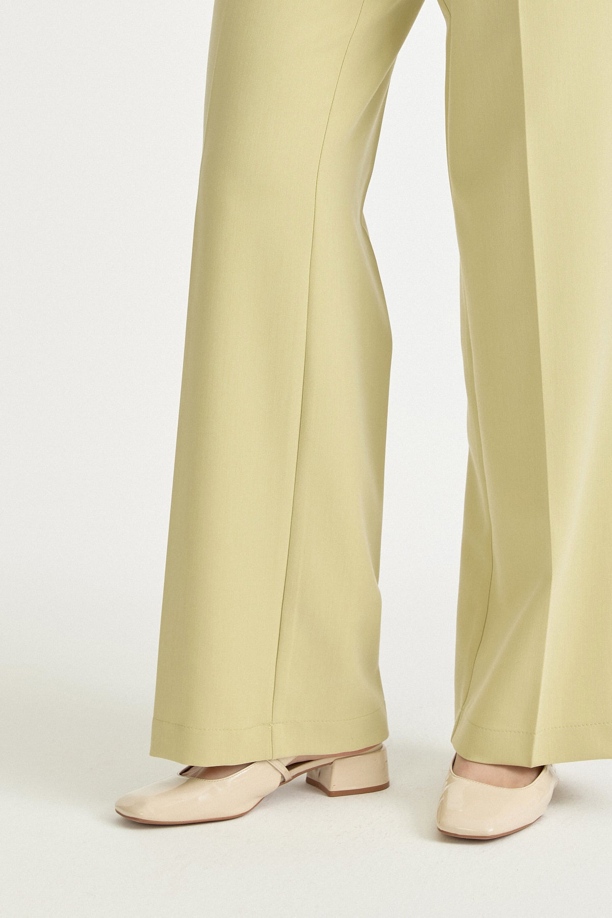 Pistachio Green Basic Viscose Trousers with Elasticated Waist and Ironed Creases