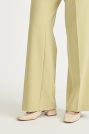 Pistachio Green Basic Viscose Trousers with Elasticated Waist and Ironed Creases