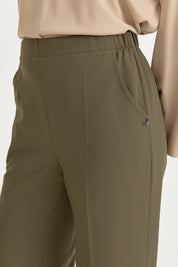 Elastic Waistband Ironed Crease Trousers - Khaki
