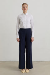 Elastic Waist Basic Ironed Trouser - Navy