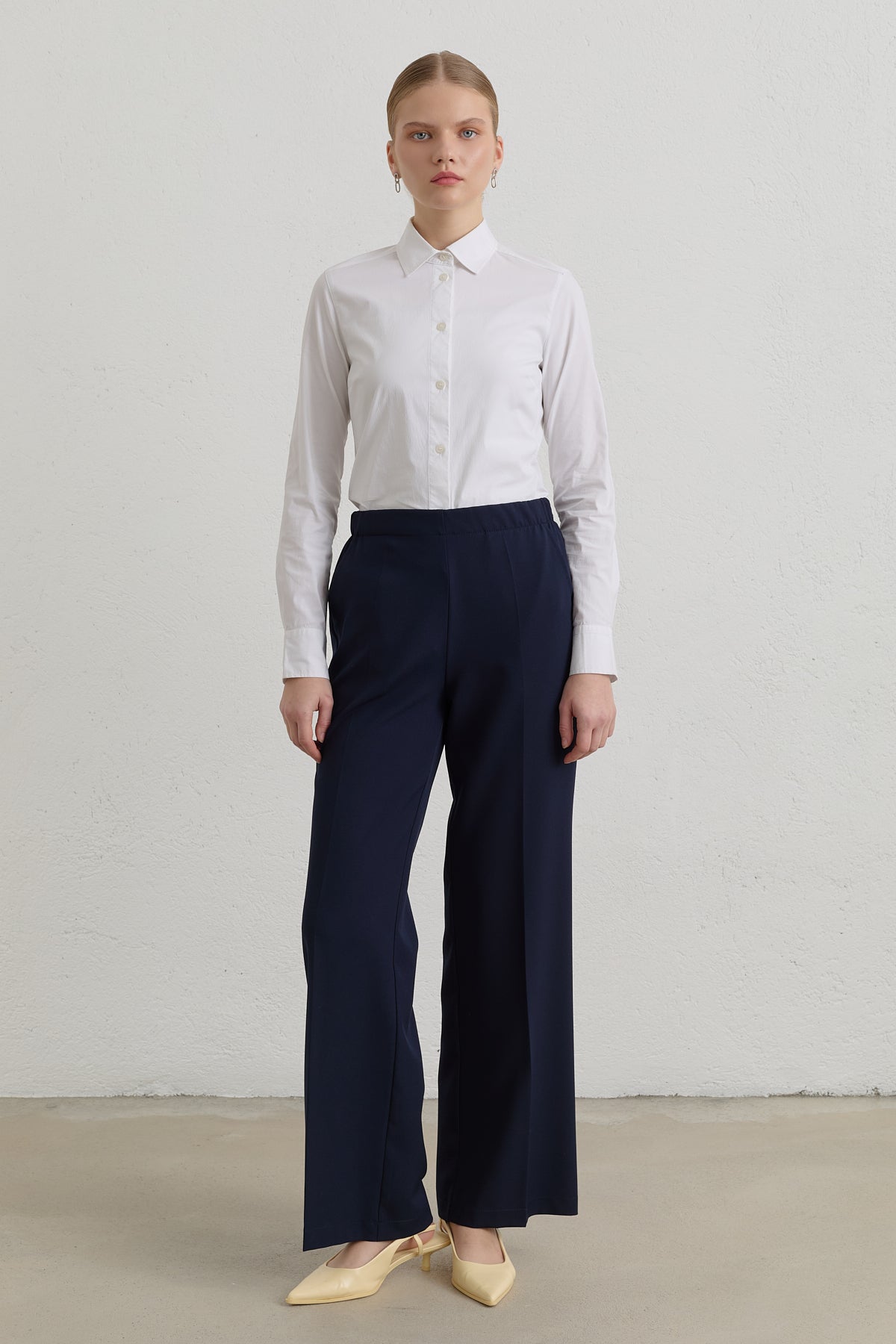 Elastic Waist Basic Ironed Trouser - Navy