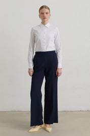 Elastic Waist Basic Ironed Trouser - Navy