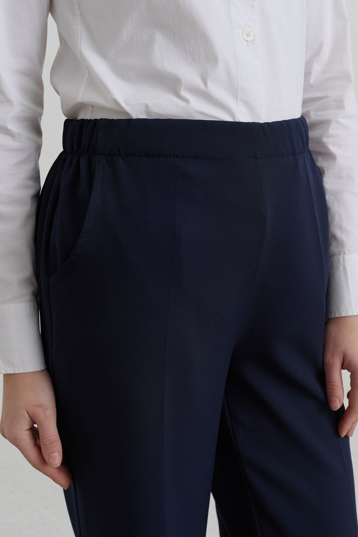 Elastic Waist Basic Ironed Trouser - Navy